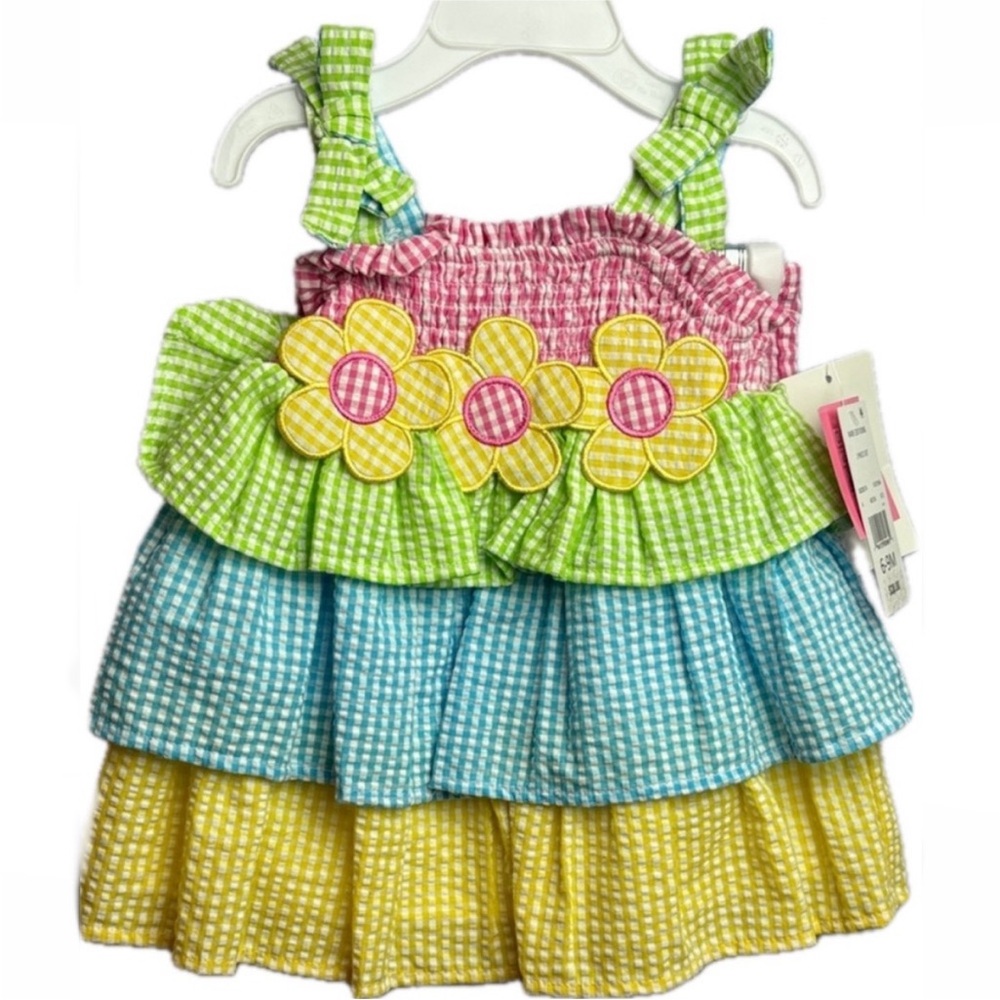 Macy’s Rare Editions Seersucker Gingham Spring Tone Matching Dress Bloomers Set